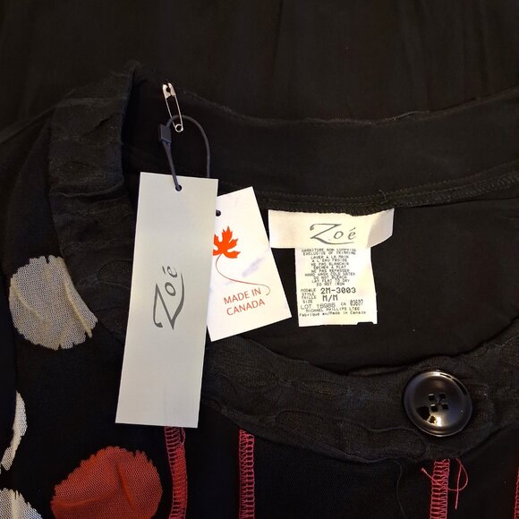 NWT Zoe Women's Black Multi Color Patchwork Blouse ¾ Sleeve Top Size M - Picture 8 of 9